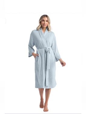 Softies Dream Jersey Robe L/XL Surf Blue Modal Shawl Collar Belted Pockets